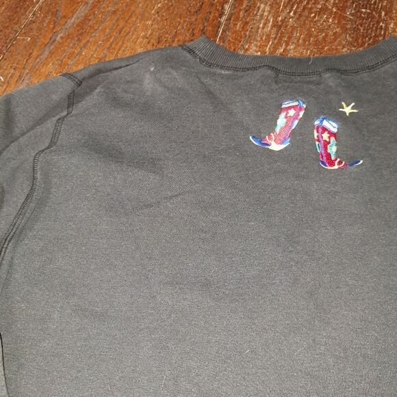 2X The Quacker Factory Kick Up Your Heels Long Sleeve Black Sweatshirt Western - Picture 6 of 7